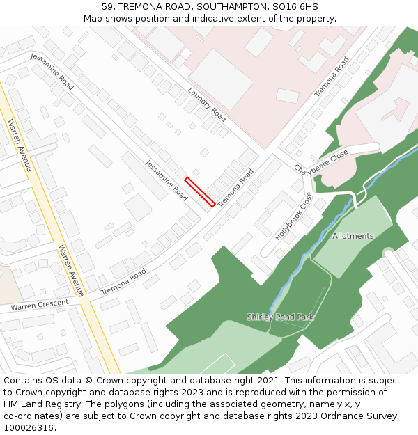 59, TREMONA ROAD, SOUTHAMPTON, SO16 6HS: Location map and indicative extent of plot