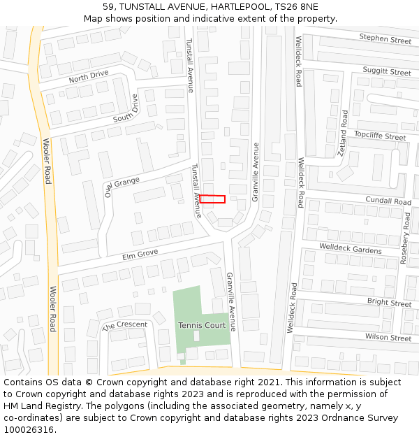 59, TUNSTALL AVENUE, HARTLEPOOL, TS26 8NE: Location map and indicative extent of plot