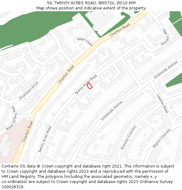 59, TWENTY ACRES ROAD, BRISTOL, BS10 6PP: Location map and indicative extent of plot