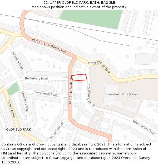 59, UPPER OLDFIELD PARK, BATH, BA2 3LB: Location map and indicative extent of plot
