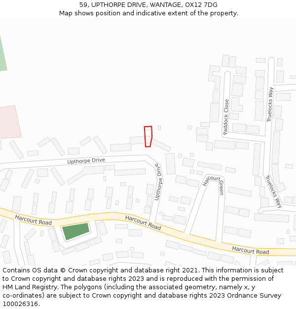 59, UPTHORPE DRIVE, WANTAGE, OX12 7DG: Location map and indicative extent of plot