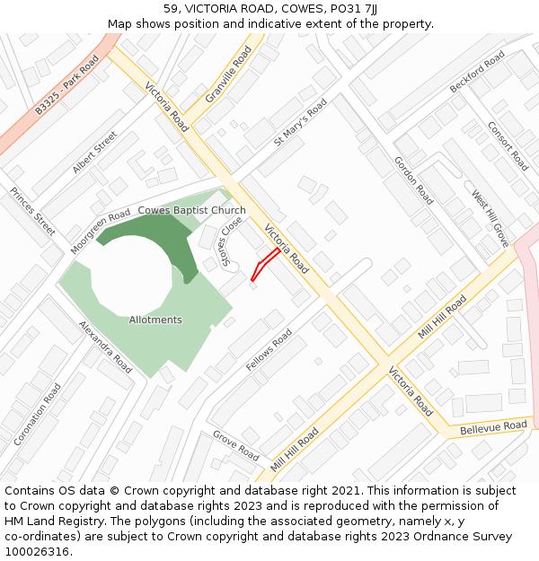 59, VICTORIA ROAD, COWES, PO31 7JJ: Location map and indicative extent of plot