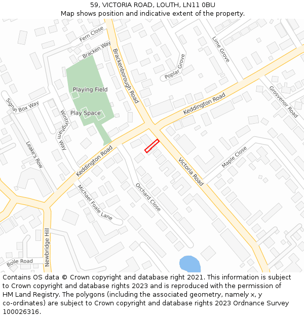 59, VICTORIA ROAD, LOUTH, LN11 0BU: Location map and indicative extent of plot