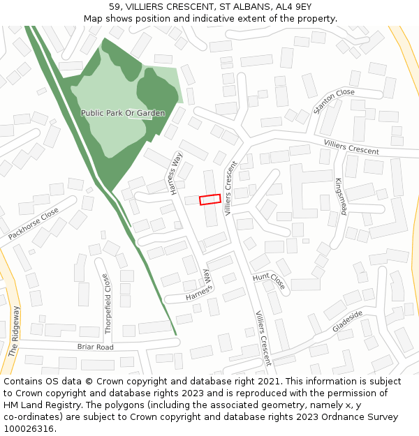 59, VILLIERS CRESCENT, ST ALBANS, AL4 9EY: Location map and indicative extent of plot