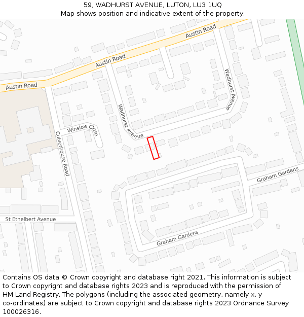 59, WADHURST AVENUE, LUTON, LU3 1UQ: Location map and indicative extent of plot