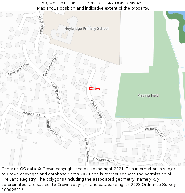 59, WAGTAIL DRIVE, HEYBRIDGE, MALDON, CM9 4YP: Location map and indicative extent of plot