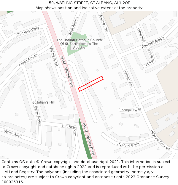 59, WATLING STREET, ST ALBANS, AL1 2QF: Location map and indicative extent of plot