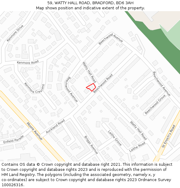 59, WATTY HALL ROAD, BRADFORD, BD6 3AH: Location map and indicative extent of plot