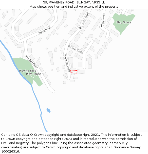 59, WAVENEY ROAD, BUNGAY, NR35 1LJ: Location map and indicative extent of plot