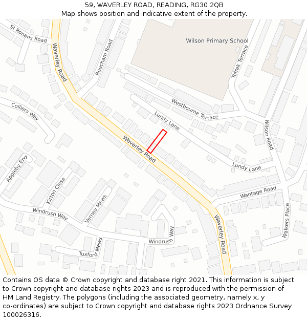 59, WAVERLEY ROAD, READING, RG30 2QB: Location map and indicative extent of plot