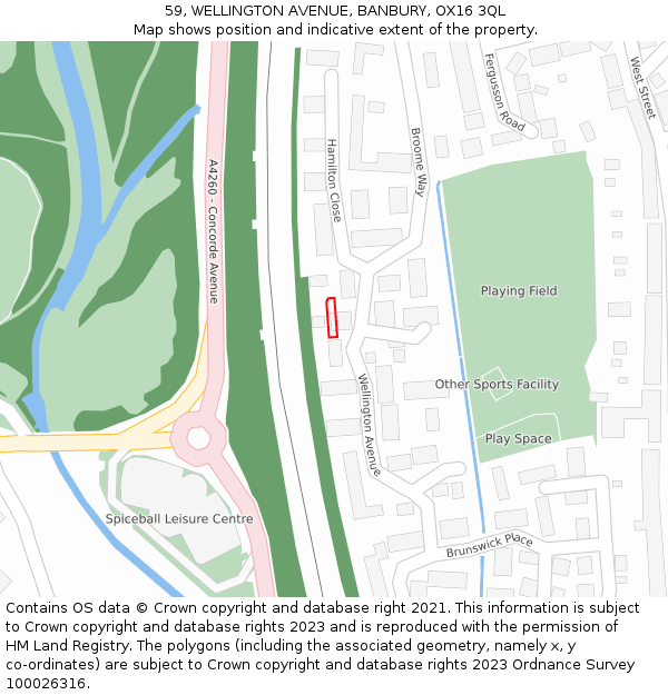 59, WELLINGTON AVENUE, BANBURY, OX16 3QL: Location map and indicative extent of plot