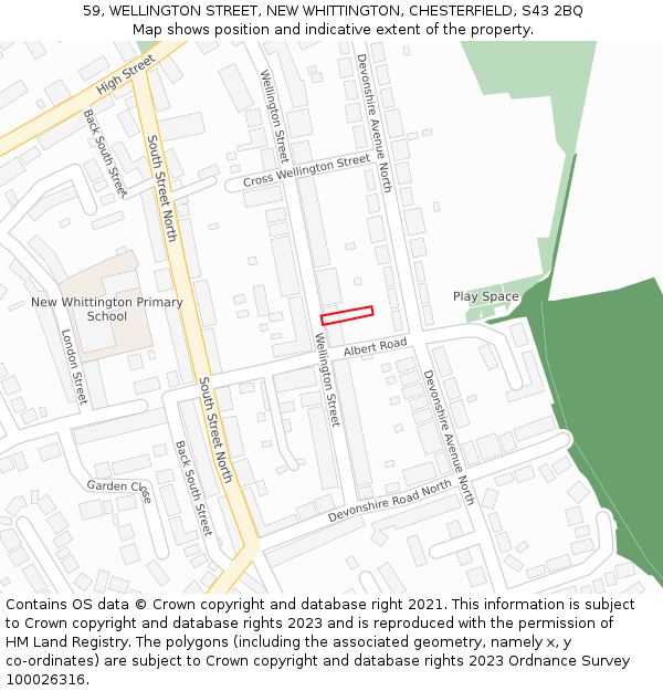 59, WELLINGTON STREET, NEW WHITTINGTON, CHESTERFIELD, S43 2BQ: Location map and indicative extent of plot