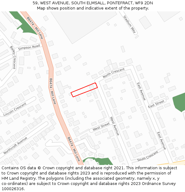59, WEST AVENUE, SOUTH ELMSALL, PONTEFRACT, WF9 2DN: Location map and indicative extent of plot