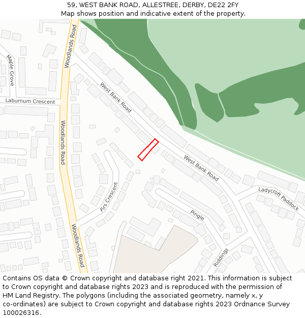 59, WEST BANK ROAD, ALLESTREE, DERBY, DE22 2FY: Location map and indicative extent of plot