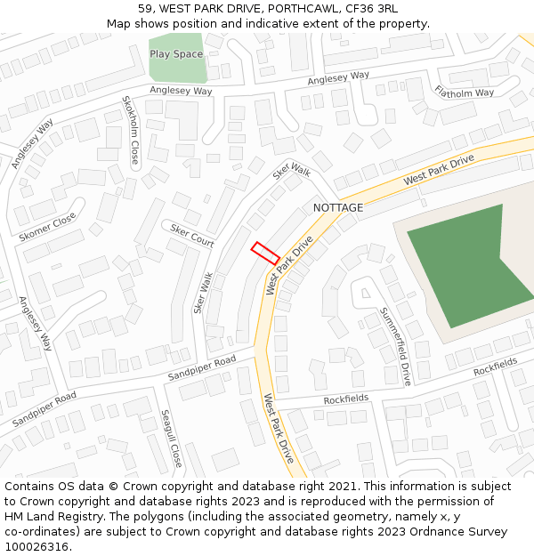 59, WEST PARK DRIVE, PORTHCAWL, CF36 3RL: Location map and indicative extent of plot