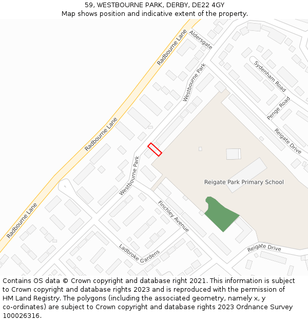 59, WESTBOURNE PARK, DERBY, DE22 4GY: Location map and indicative extent of plot