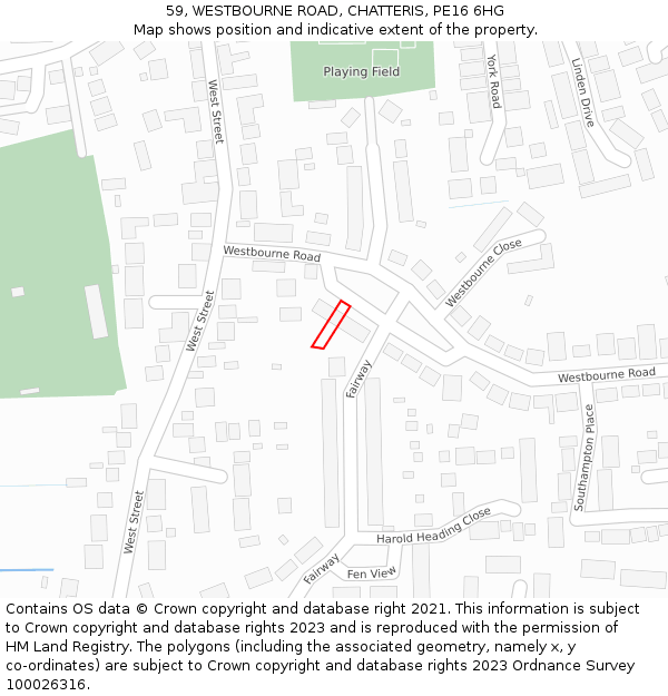 59, WESTBOURNE ROAD, CHATTERIS, PE16 6HG: Location map and indicative extent of plot
