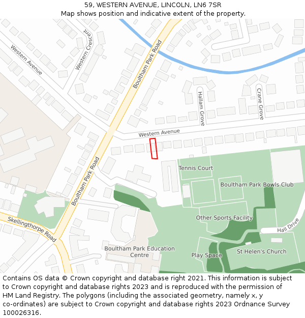 59, WESTERN AVENUE, LINCOLN, LN6 7SR: Location map and indicative extent of plot