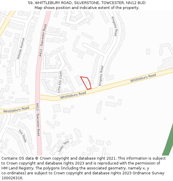 59, WHITTLEBURY ROAD, SILVERSTONE, TOWCESTER, NN12 8UD: Location map and indicative extent of plot