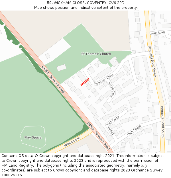 59, WICKHAM CLOSE, COVENTRY, CV6 2PD: Location map and indicative extent of plot