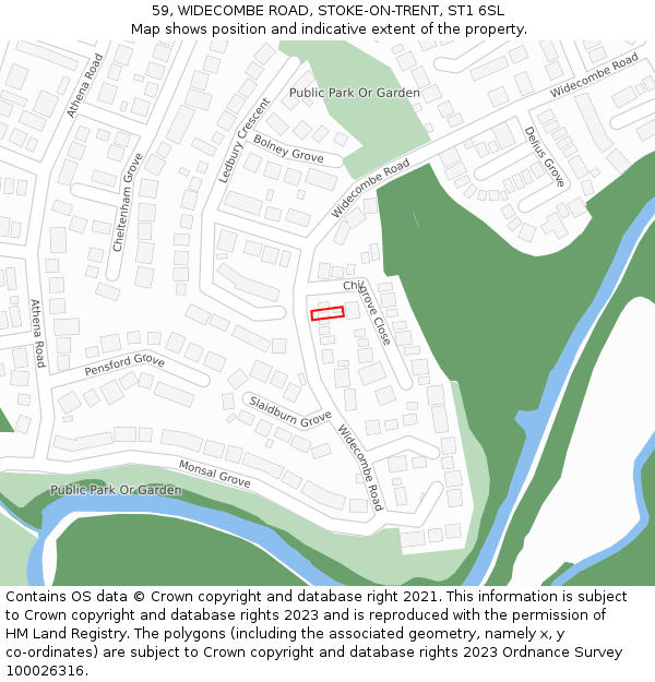 59, WIDECOMBE ROAD, STOKE-ON-TRENT, ST1 6SL: Location map and indicative extent of plot