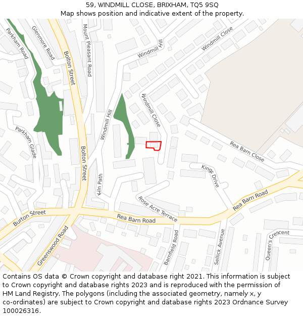 59, WINDMILL CLOSE, BRIXHAM, TQ5 9SQ: Location map and indicative extent of plot