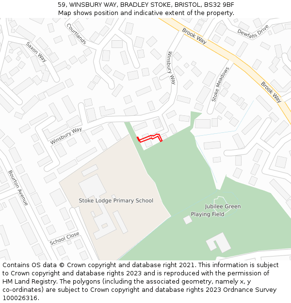 59, WINSBURY WAY, BRADLEY STOKE, BRISTOL, BS32 9BF: Location map and indicative extent of plot