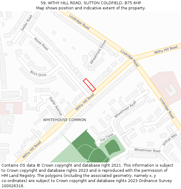 59, WITHY HILL ROAD, SUTTON COLDFIELD, B75 6HP: Location map and indicative extent of plot