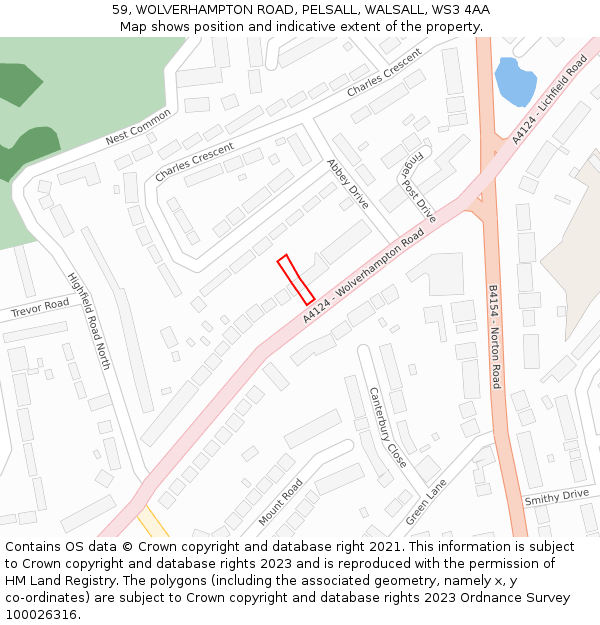 59, WOLVERHAMPTON ROAD, PELSALL, WALSALL, WS3 4AA: Location map and indicative extent of plot