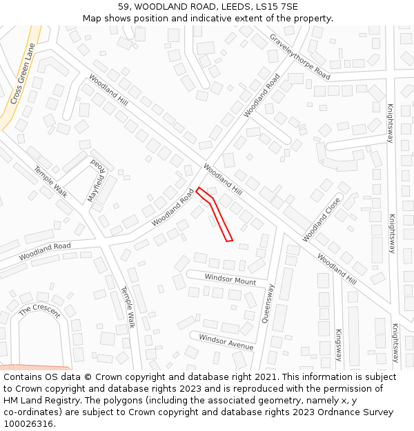 59, WOODLAND ROAD, LEEDS, LS15 7SE: Location map and indicative extent of plot