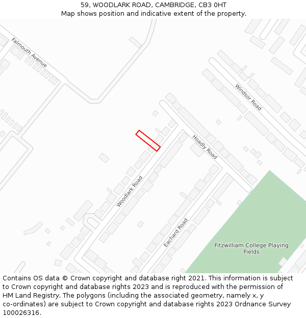 59, WOODLARK ROAD, CAMBRIDGE, CB3 0HT: Location map and indicative extent of plot