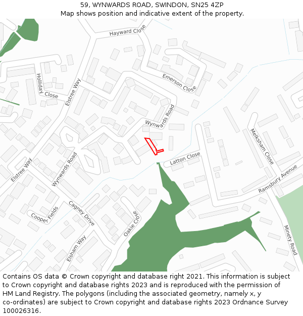 59, WYNWARDS ROAD, SWINDON, SN25 4ZP: Location map and indicative extent of plot