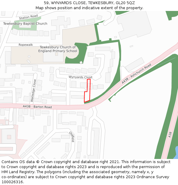 59, WYNYARDS CLOSE, TEWKESBURY, GL20 5QZ: Location map and indicative extent of plot