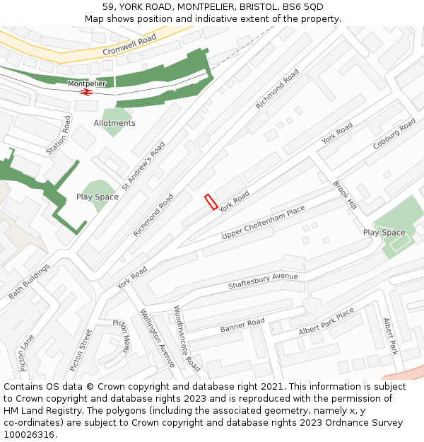 59, YORK ROAD, MONTPELIER, BRISTOL, BS6 5QD: Location map and indicative extent of plot