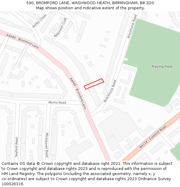 590, BROMFORD LANE, WASHWOOD HEATH, BIRMINGHAM, B8 2DS: Location map and indicative extent of plot