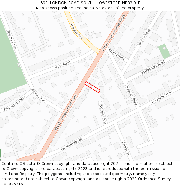 590, LONDON ROAD SOUTH, LOWESTOFT, NR33 0LF: Location map and indicative extent of plot