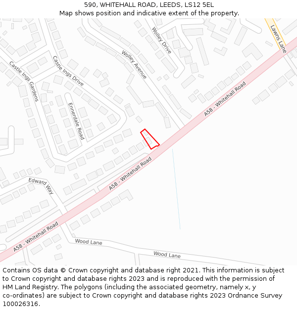 590, WHITEHALL ROAD, LEEDS, LS12 5EL: Location map and indicative extent of plot