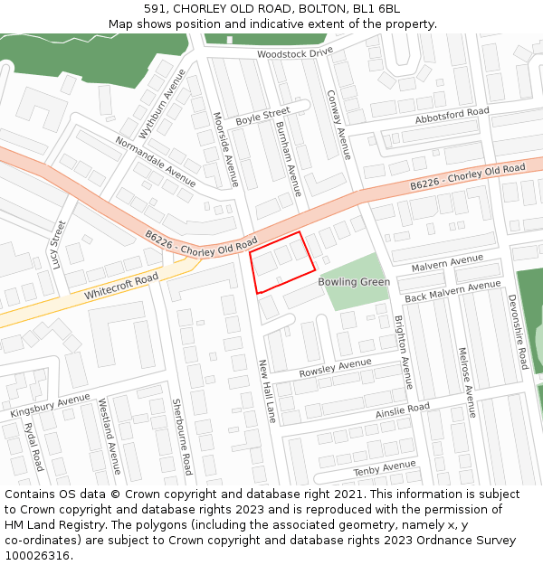 591, CHORLEY OLD ROAD, BOLTON, BL1 6BL: Location map and indicative extent of plot