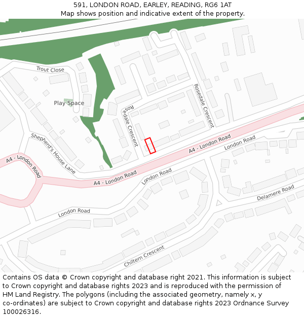591, LONDON ROAD, EARLEY, READING, RG6 1AT: Location map and indicative extent of plot