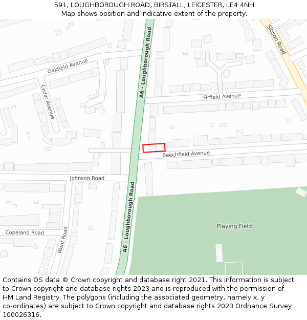 591, LOUGHBOROUGH ROAD, BIRSTALL, LEICESTER, LE4 4NH: Location map and indicative extent of plot