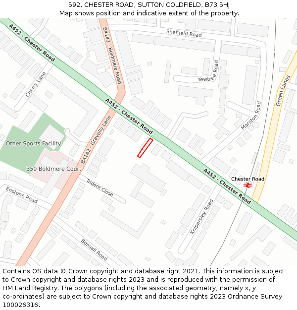 592, CHESTER ROAD, SUTTON COLDFIELD, B73 5HJ: Location map and indicative extent of plot