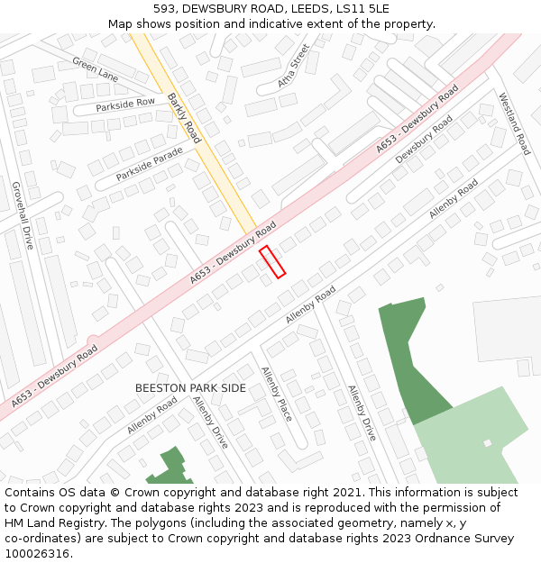 593, DEWSBURY ROAD, LEEDS, LS11 5LE: Location map and indicative extent of plot