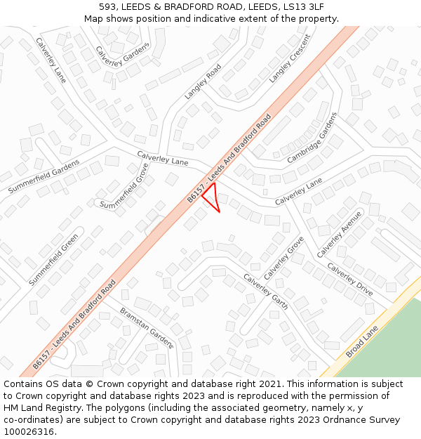 593, LEEDS & BRADFORD ROAD, LEEDS, LS13 3LF: Location map and indicative extent of plot