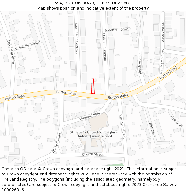 594, BURTON ROAD, DERBY, DE23 6DH: Location map and indicative extent of plot