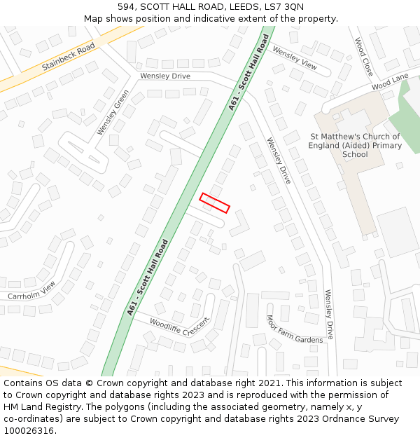 594, SCOTT HALL ROAD, LEEDS, LS7 3QN: Location map and indicative extent of plot