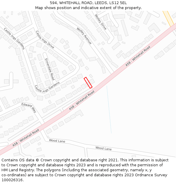 594, WHITEHALL ROAD, LEEDS, LS12 5EL: Location map and indicative extent of plot