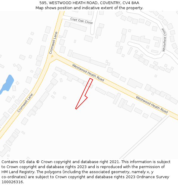 595, WESTWOOD HEATH ROAD, COVENTRY, CV4 8AA: Location map and indicative extent of plot