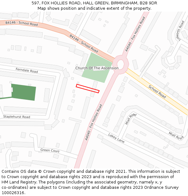 597, FOX HOLLIES ROAD, HALL GREEN, BIRMINGHAM, B28 9DR: Location map and indicative extent of plot