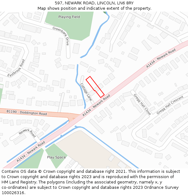 597, NEWARK ROAD, LINCOLN, LN6 8RY: Location map and indicative extent of plot
