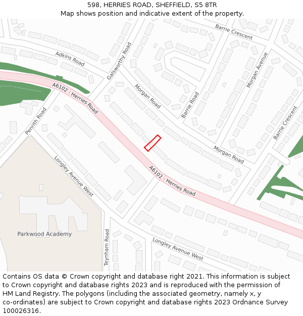 598, HERRIES ROAD, SHEFFIELD, S5 8TR: Location map and indicative extent of plot